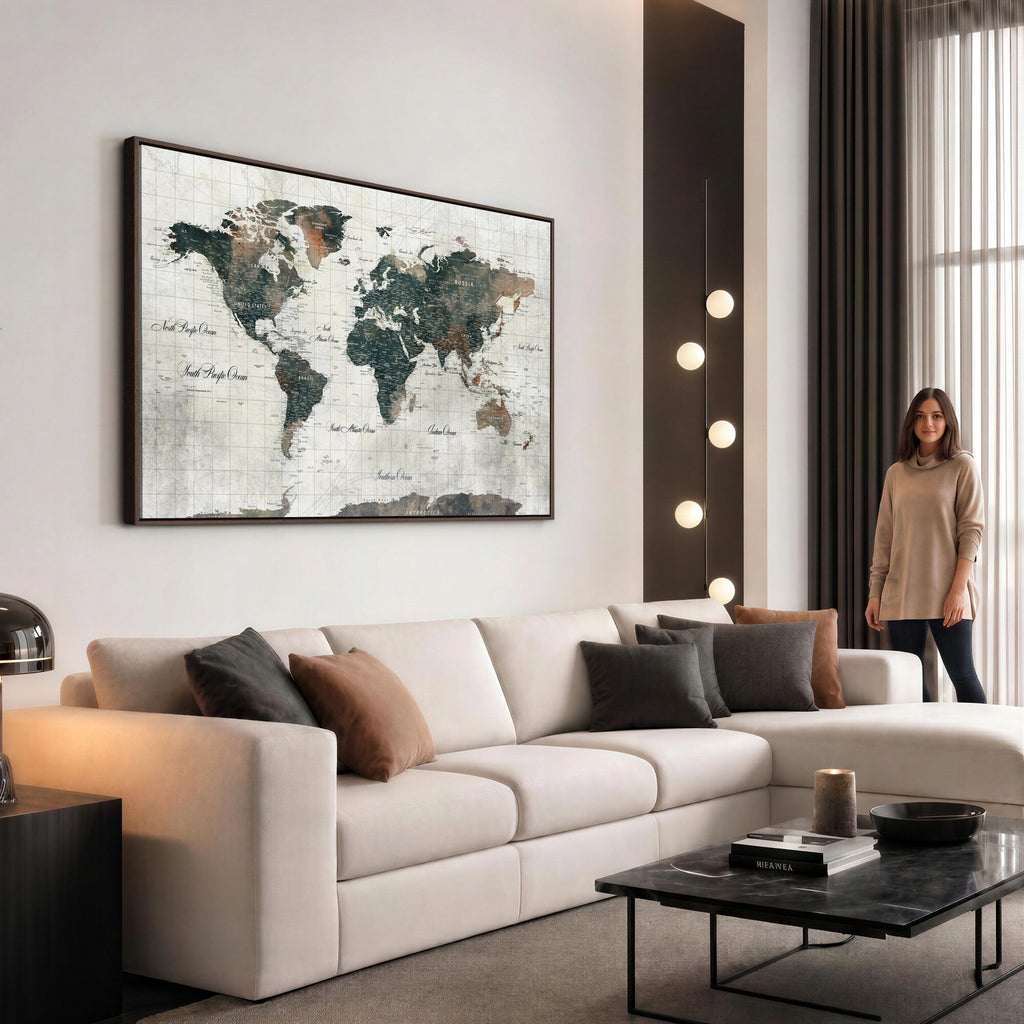 World Map Canvas Print | Framed Travel Map Wall Art for Couples