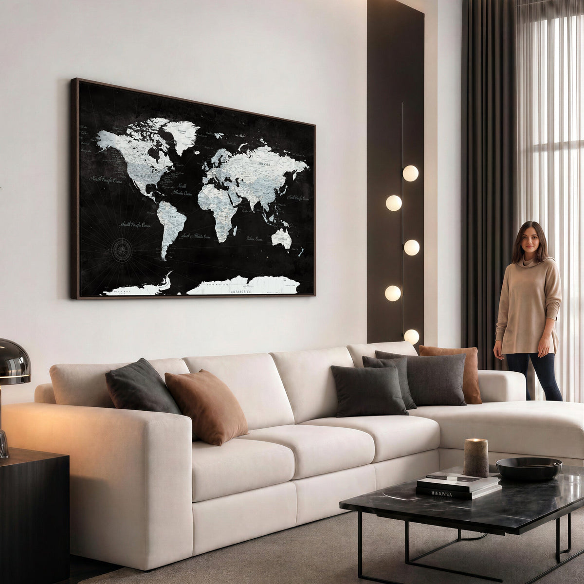 World Map Canvas Print | Framed Push Pin Wall Art, Color Splash Travel Map