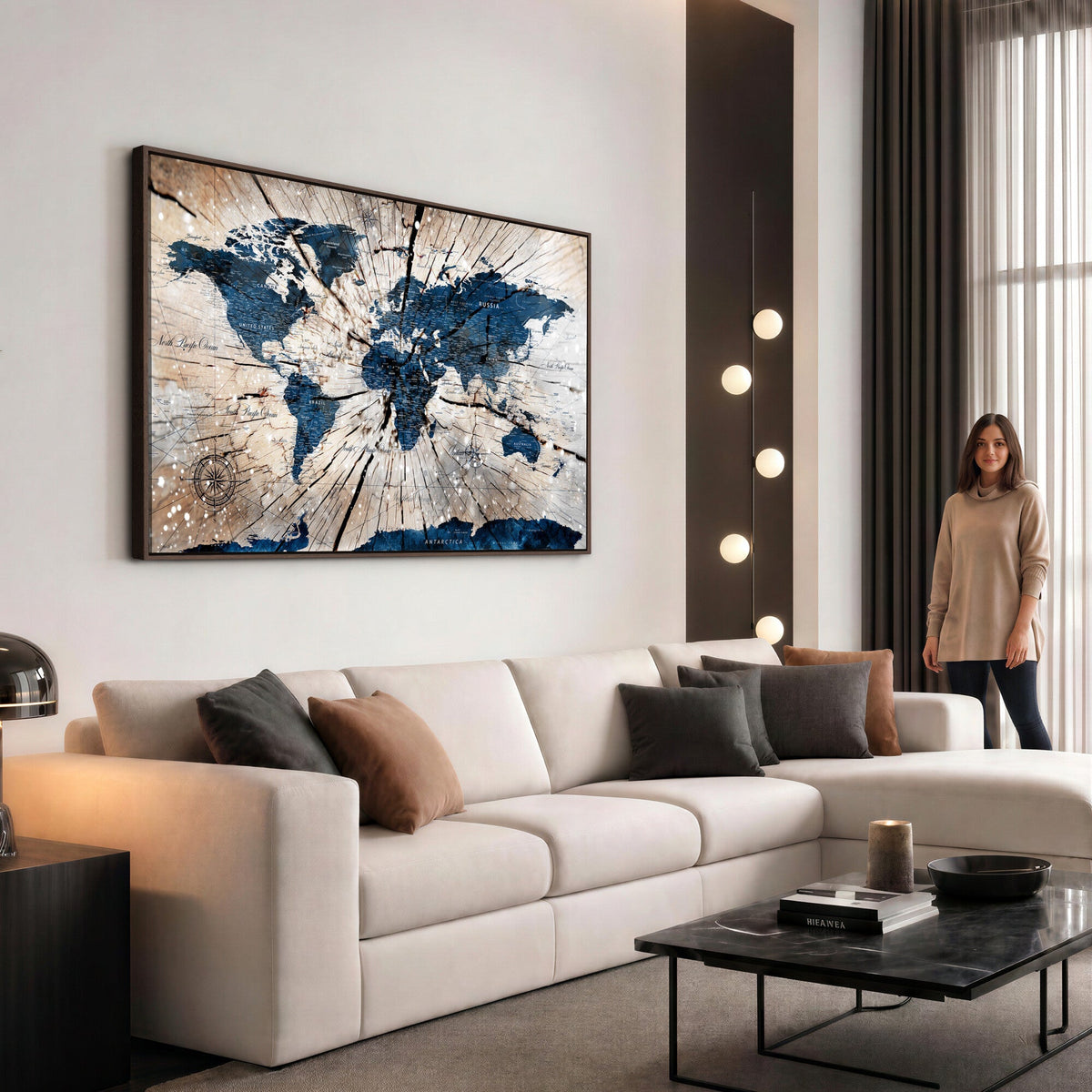 Rustic World Map Canvas Print | Framed Wall Art for Couples