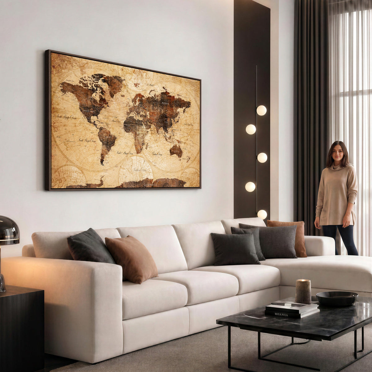 Modern Red and Gray World Map Canvas Print | Framed Wall Art