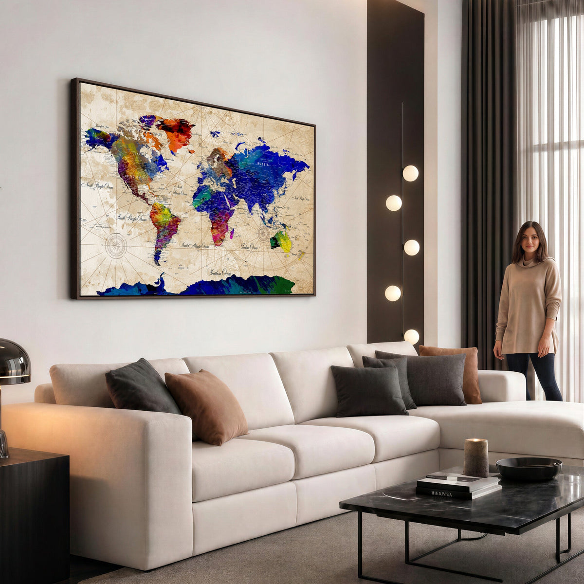 Watercolor World Map Canvas Print | Framed Wall Art for Couples