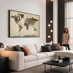 Vintage World Map Canvas Wall Art | Framed Antique Style Travel Map