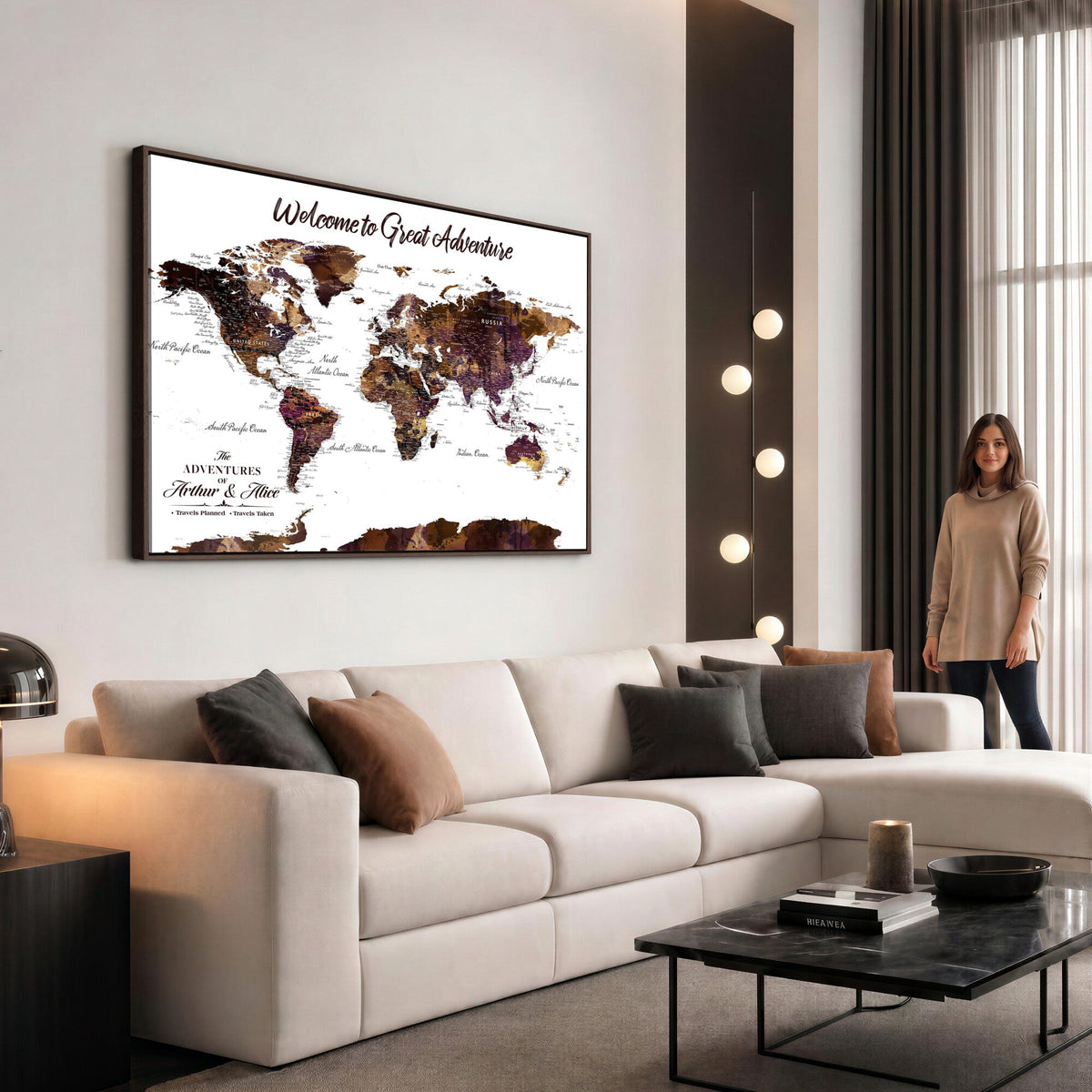 Custom Push Pin World Map Wall Art Canvas Print | Personalized Travel Map