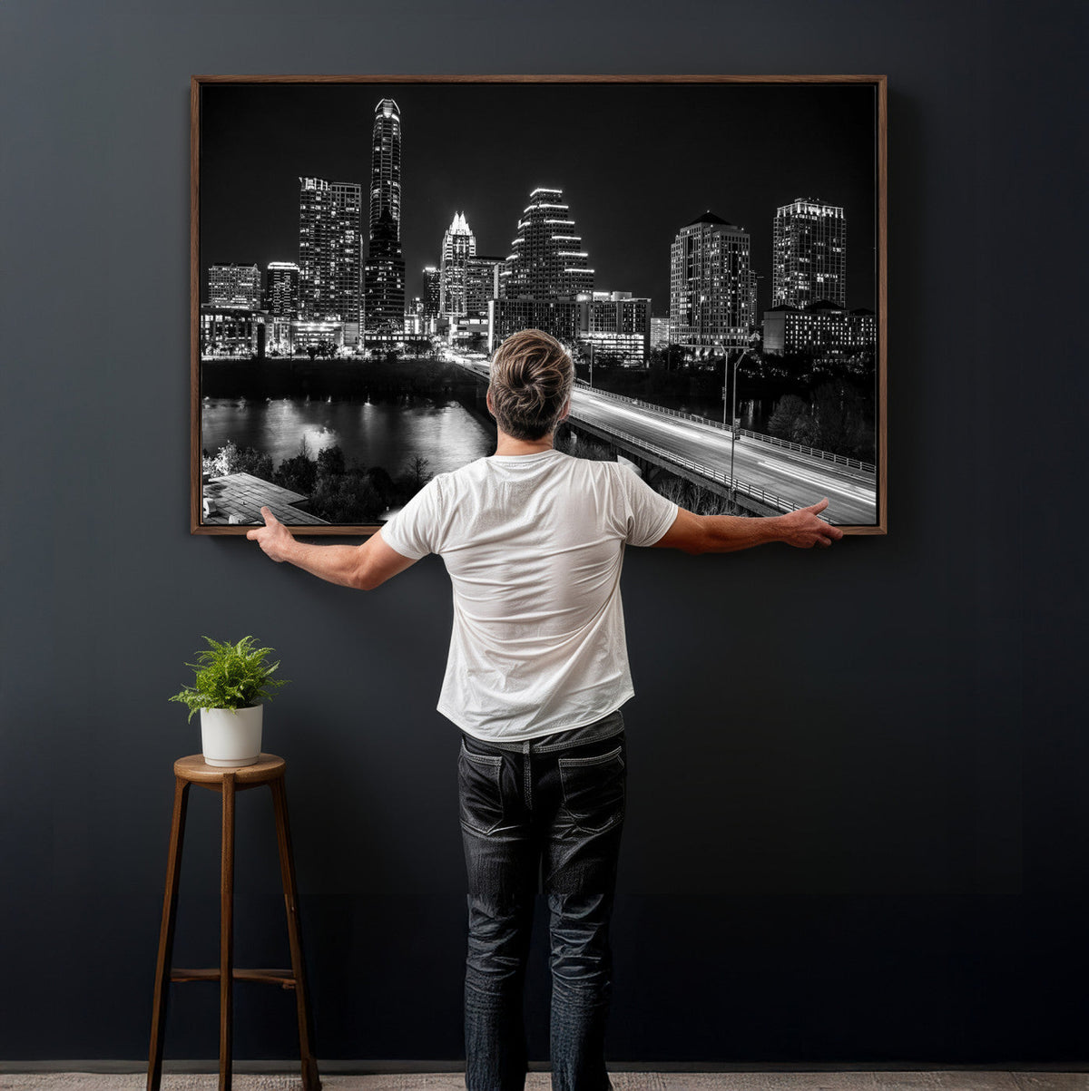 Austin Skyline Wall Art Canvas Print, Austin Downtown Night Cityscape