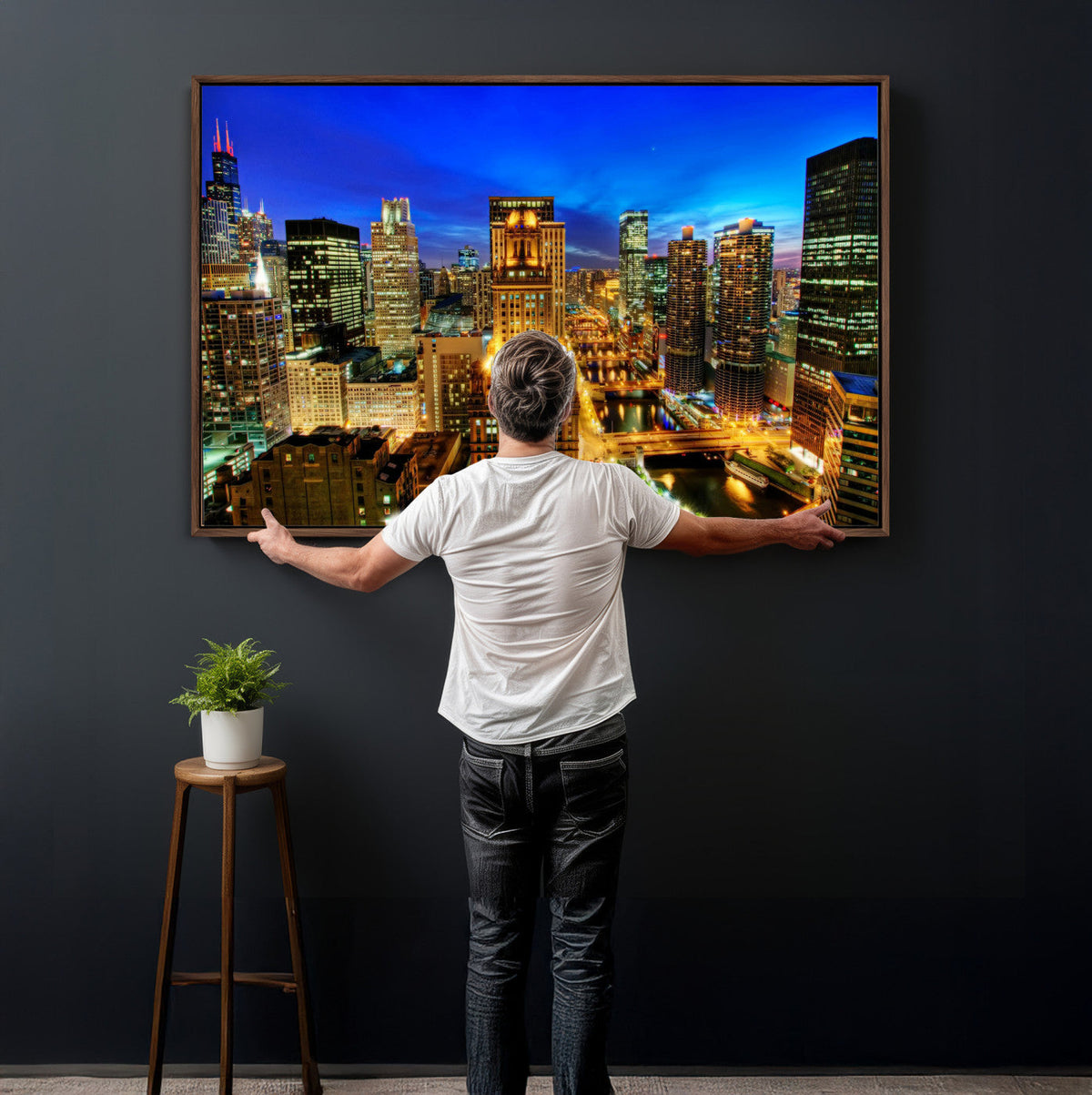 Chicago Wall Art Canvas Print - Chicago City Downtown Night Cityscape