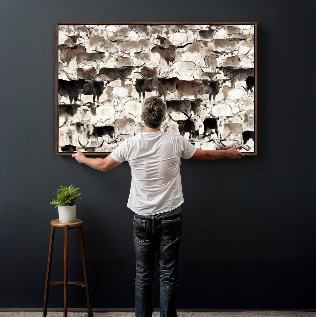 Abstract Texas Longhorn Print, Longhorn Herd Print