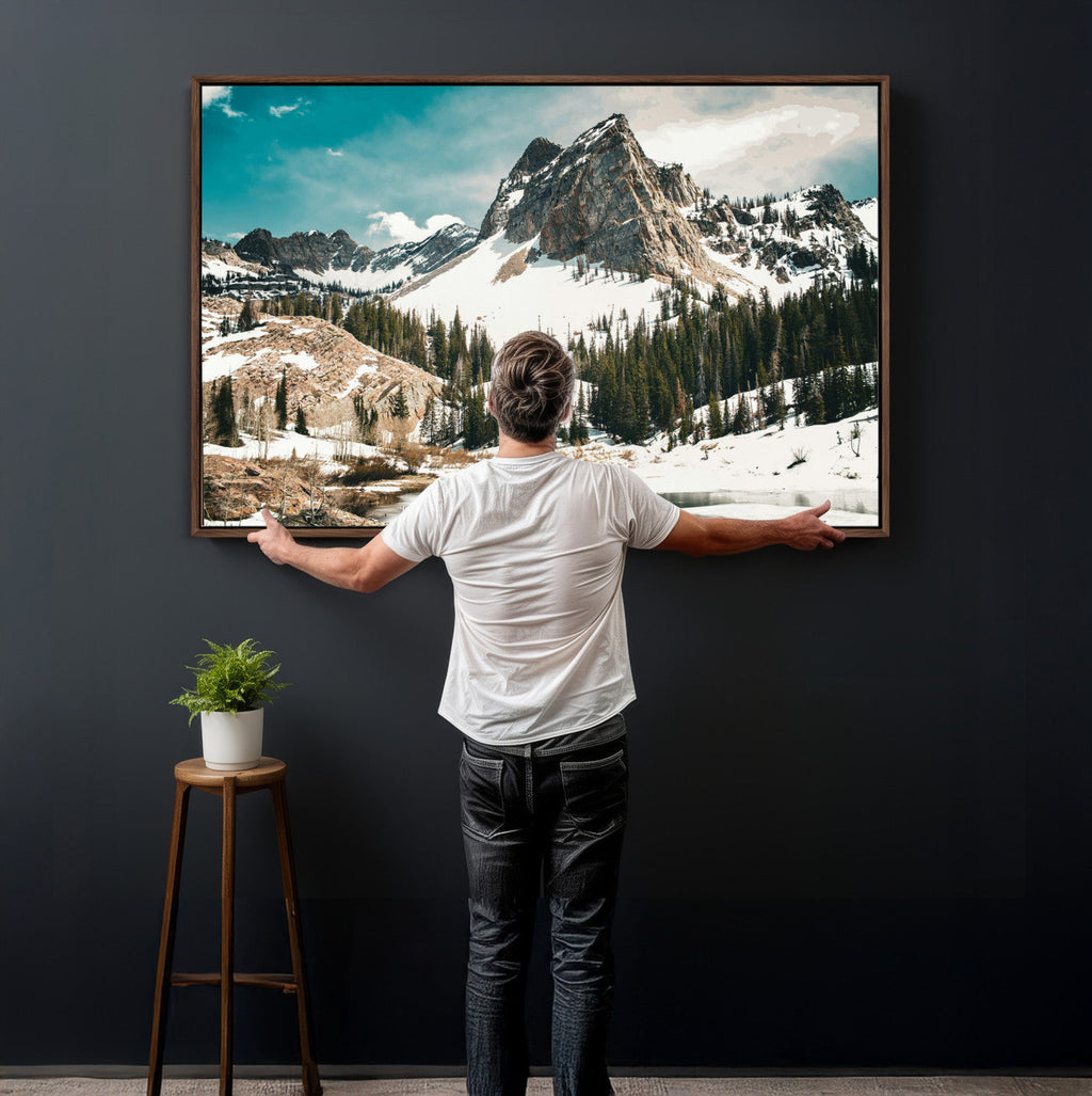 Snowy Mountain Wall Art Canvas Print, Alpine Pine Forest
