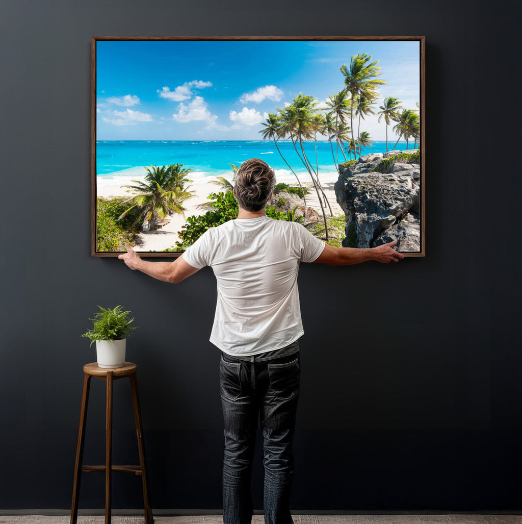 Tropical Beach Wall Art Canvas Print, Palm Tree Ocean Landscape Photography