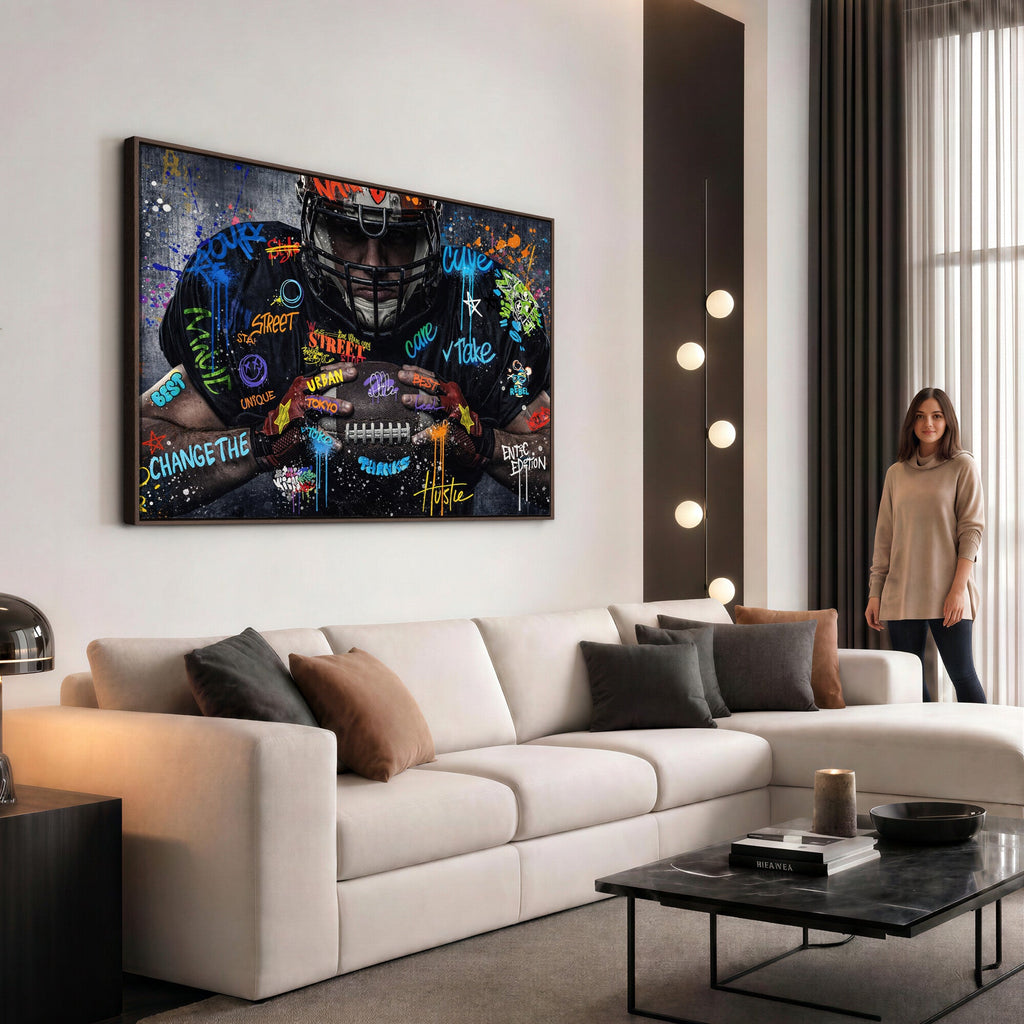 Graffiti American Football Player Street Art Wall Art Canvas Print