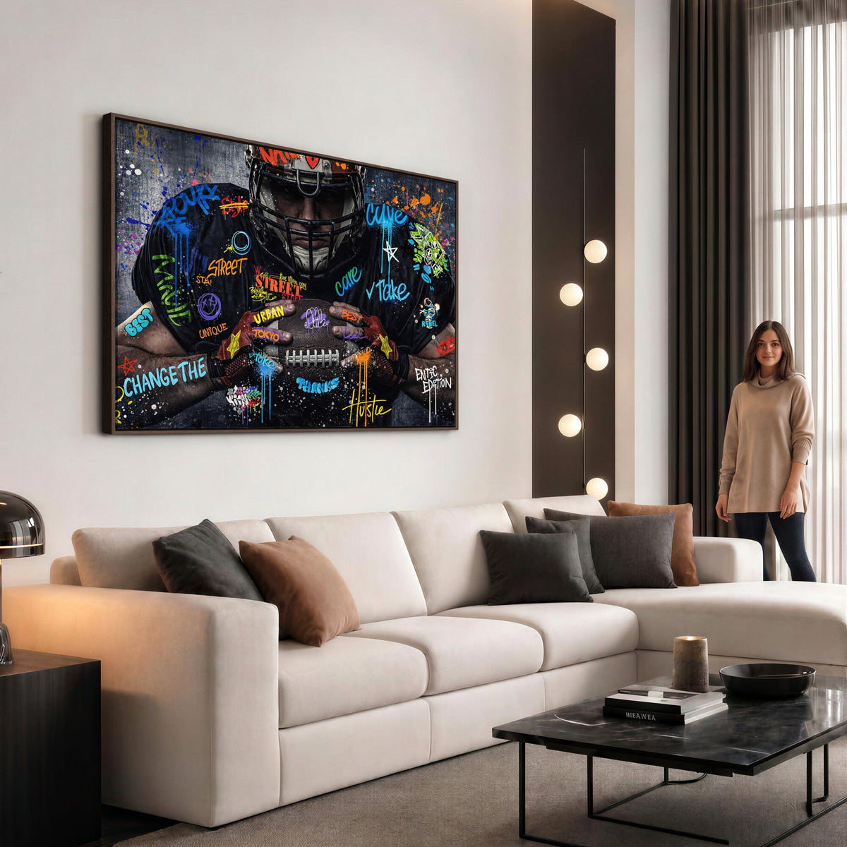 Graffiti American Football Player Street Art Wall Art Canvas Print