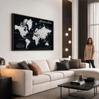 Personalized Black Push Pin Travel Map Canvas Print, Couples Countries Visited Map, Entryway and Hallway Decor
