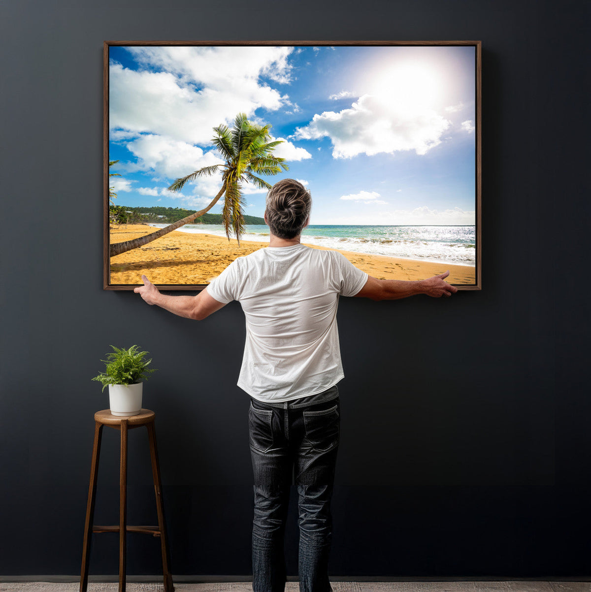 Tropical Beach Canvas Wall Art, Palm Tree Ocean Photo Print, Coastal Living Room Decor