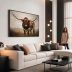 Texas Longhorn Wall Art Canvas Print | Brown Horned Bull Rustic Western Decor