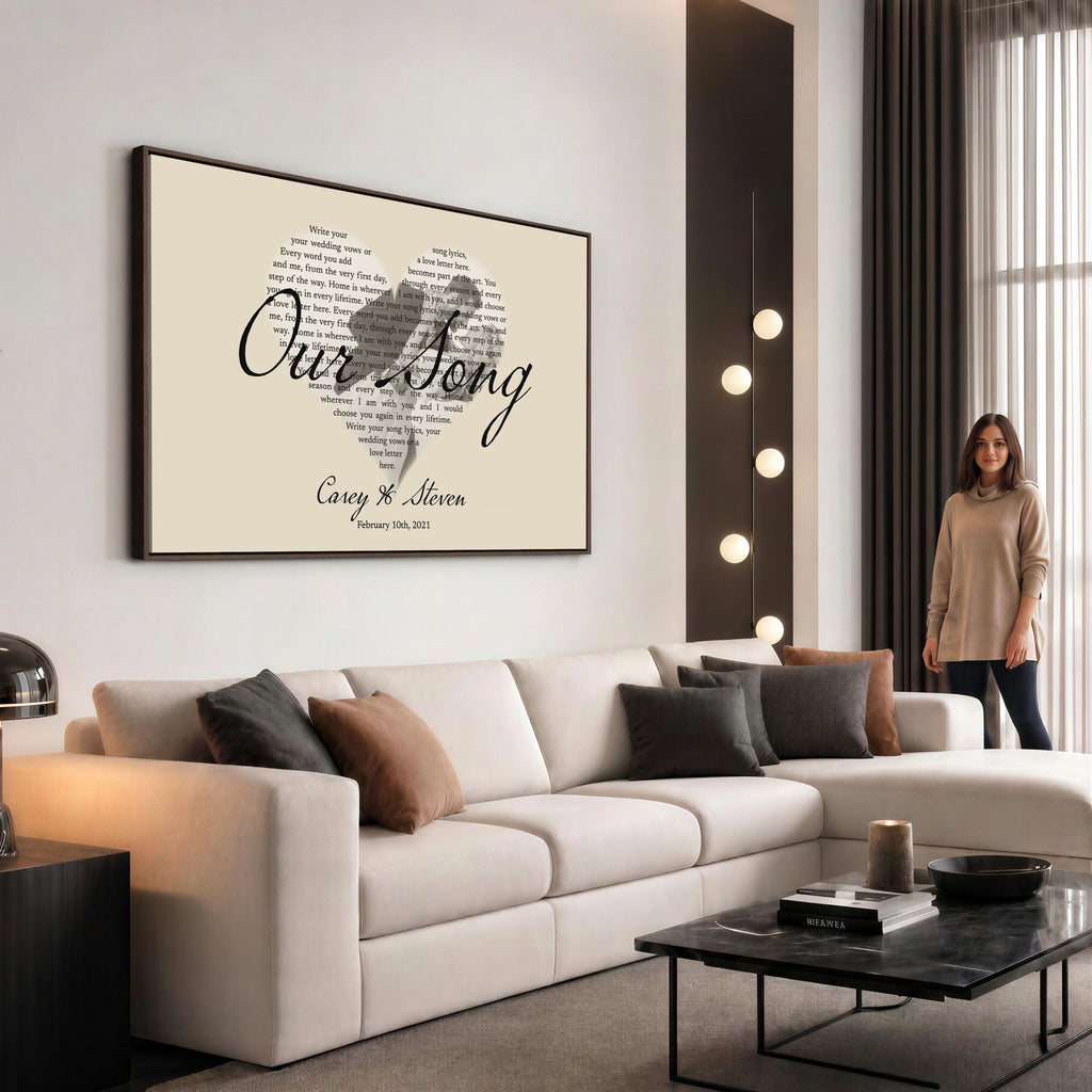 Lyrics Heart Canvas Print, Personalized Song Lyrics and Photo Wall Art