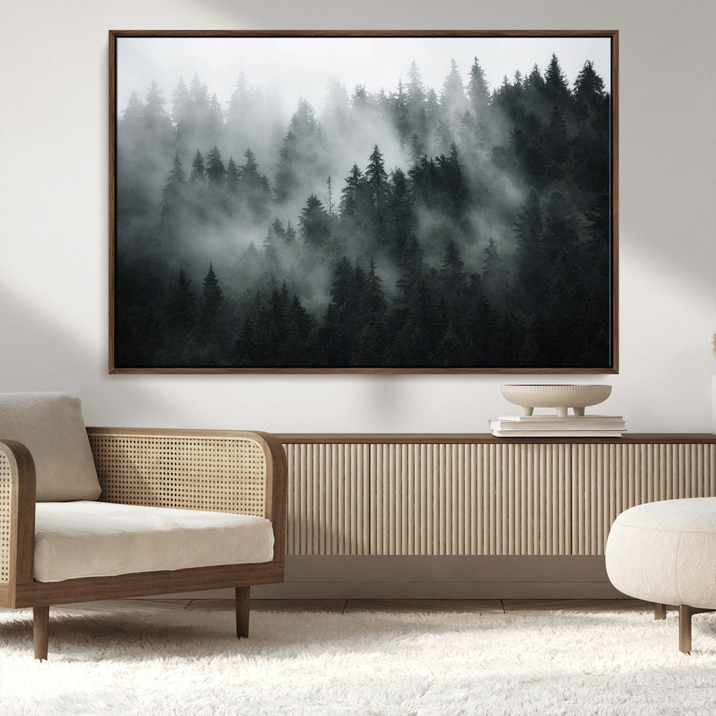 Foggy Forest Wall Art Canvas Print | 3 Panel Large Misty Landscape