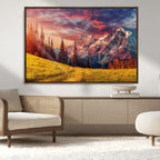 Mountain and Daylight Red Sunset Wall Art Canvas Print