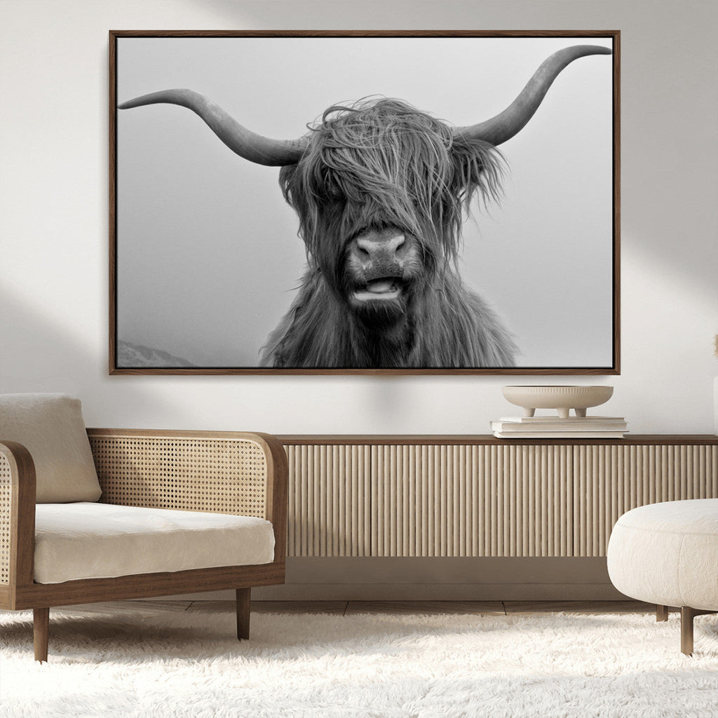 Texas Cow Wall Art Canvas, Texas Longhorn Cattle Canvas Print