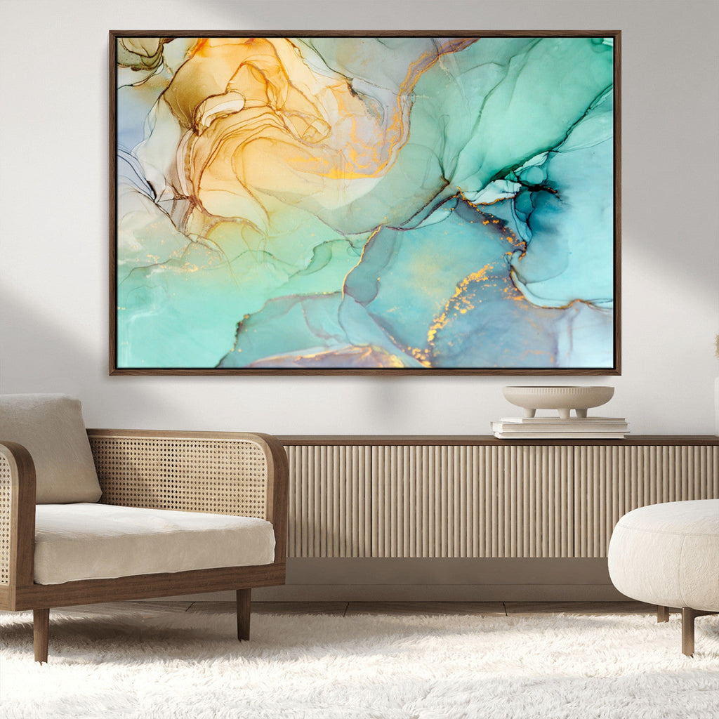 Green Marble Fluid Effect Abstract Canvas Wall Art Print