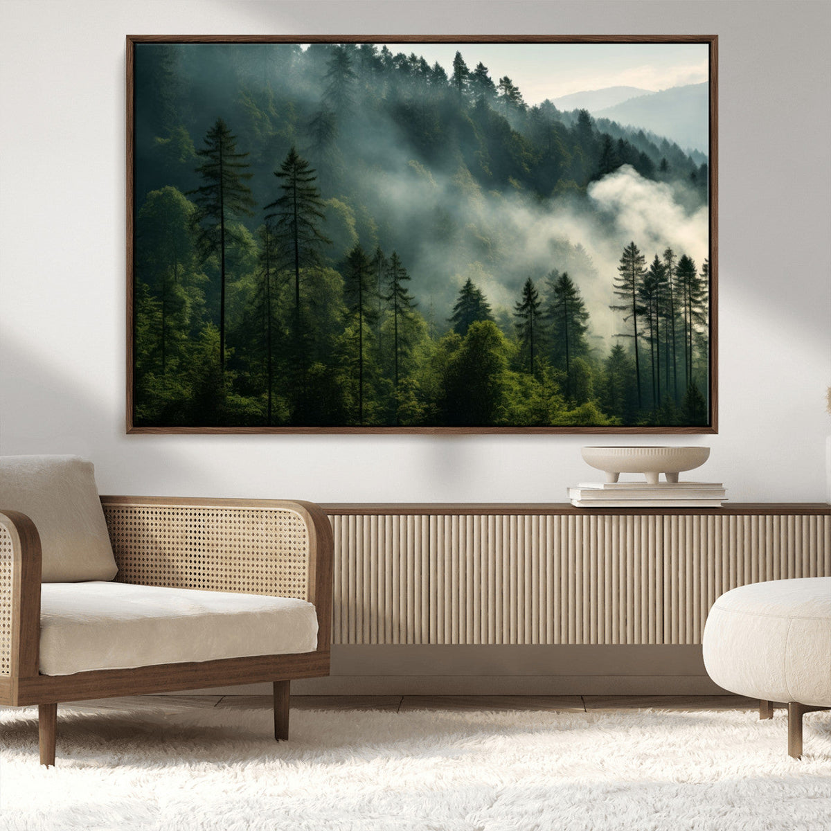 Misty Forest Wall Art Premium Canvas Print, Foggy and Serene Atmosphere