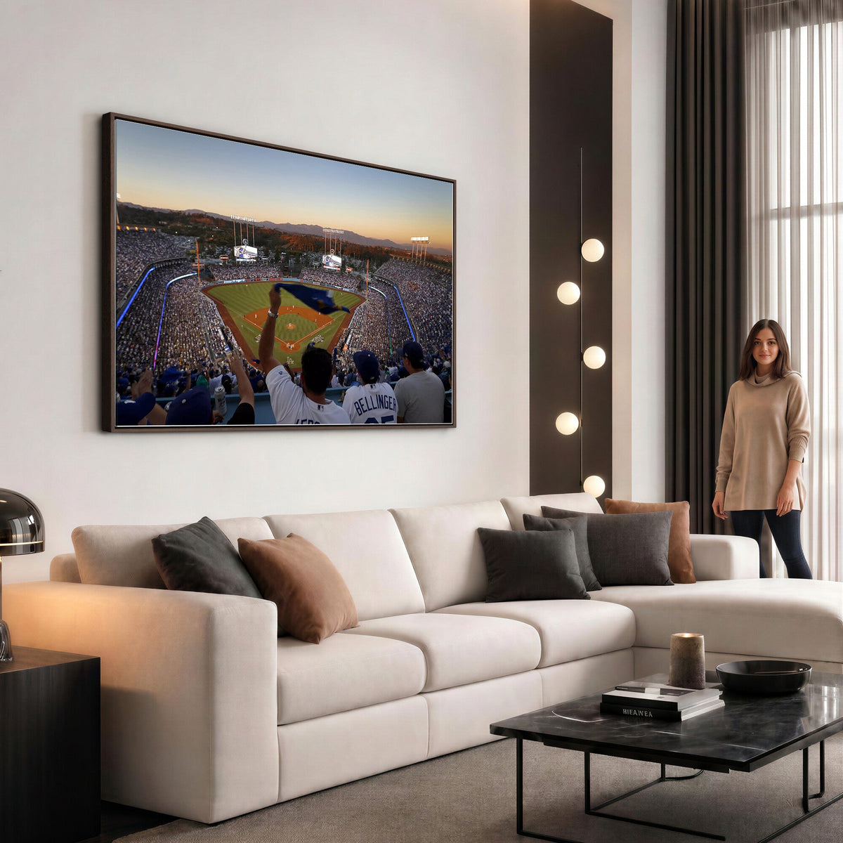 Dodger Stadium Sunset Game Triple Canvas Wall Art, Los Angeles Dodgers MLB Match