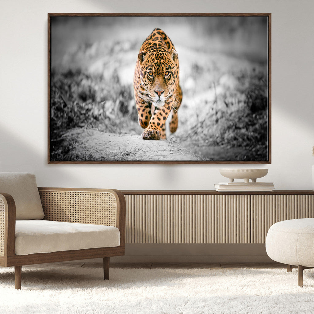 Jaguar Wall Art Canvas Print, Majestic Big Cat in Focused Pursuit