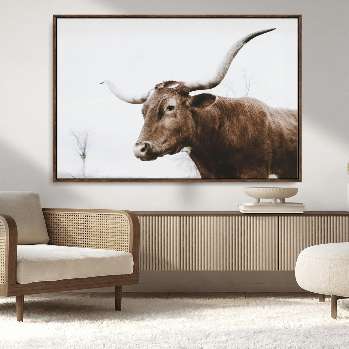 Rustic Bull Wall Art Canvas Print, Modern Longhorn Farmhouse Animal Decor