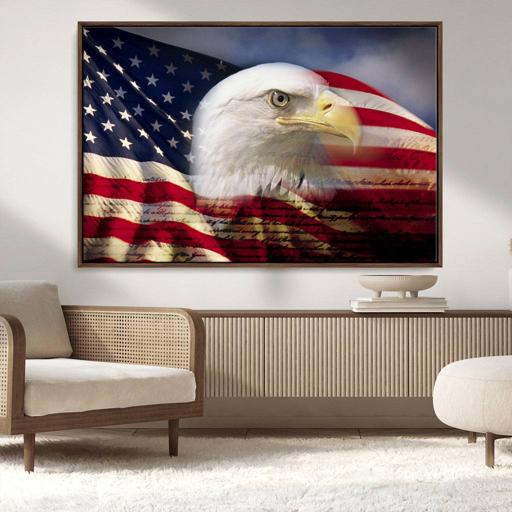 American Flag Eagle Symbol Wall Art Canvas Print, Patriotic American Flag Eagle Wall Art
