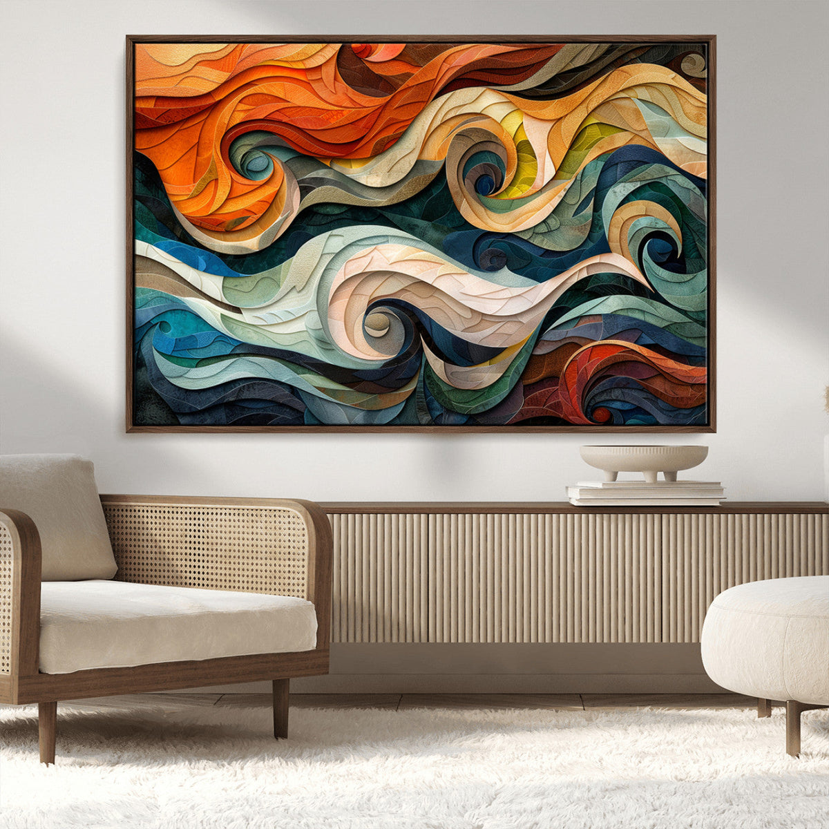 Abstract Wave Wall Art, Ready to Hang Framed Canvas Print | Extra Large 3 Piece Canvas Wall Art
