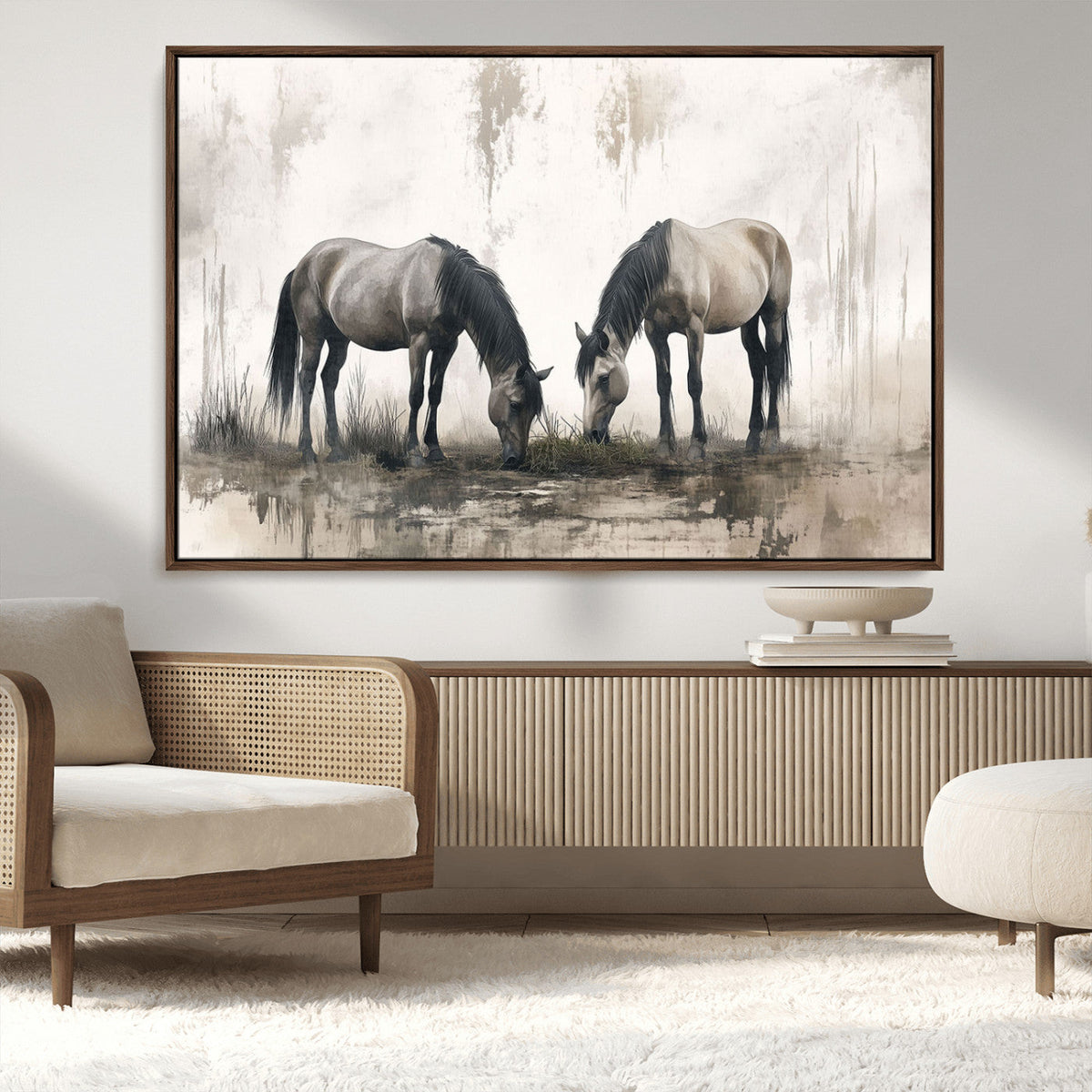 Chinese Ink Style Vintage Horses Wall Art Canvas Print
