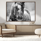 Black and White Horse Winter Wall Art, Ready to Hang