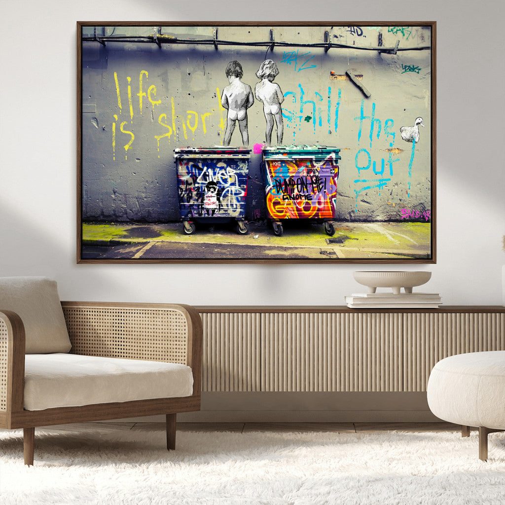 Banksy Life is Short Wall Art, Iconic Graffiti Street Art Canvas Print