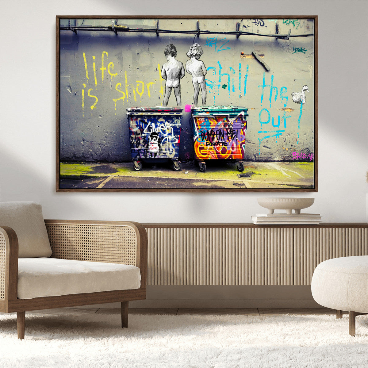 Banksy Life is Short Wall Art, Iconic Graffiti Street Art Canvas Print