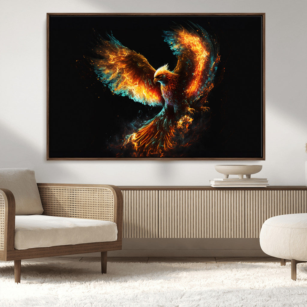 Fiery Phoenix Canvas Print | Ready to Hang Wall Art | Bold Fantasy Decor