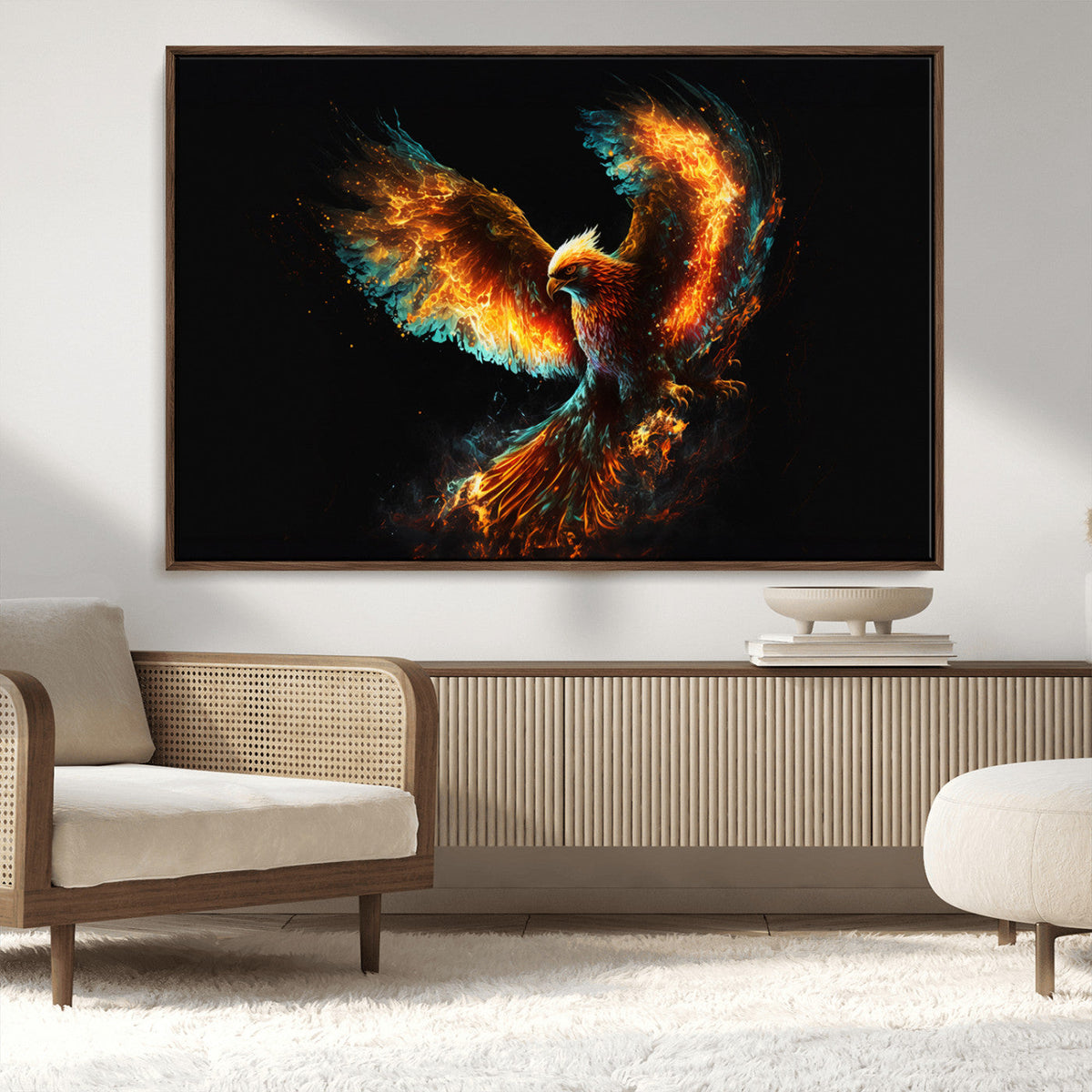 Fiery Phoenix Canvas Print | Ready to Hang Wall Art | Bold Fantasy Decor