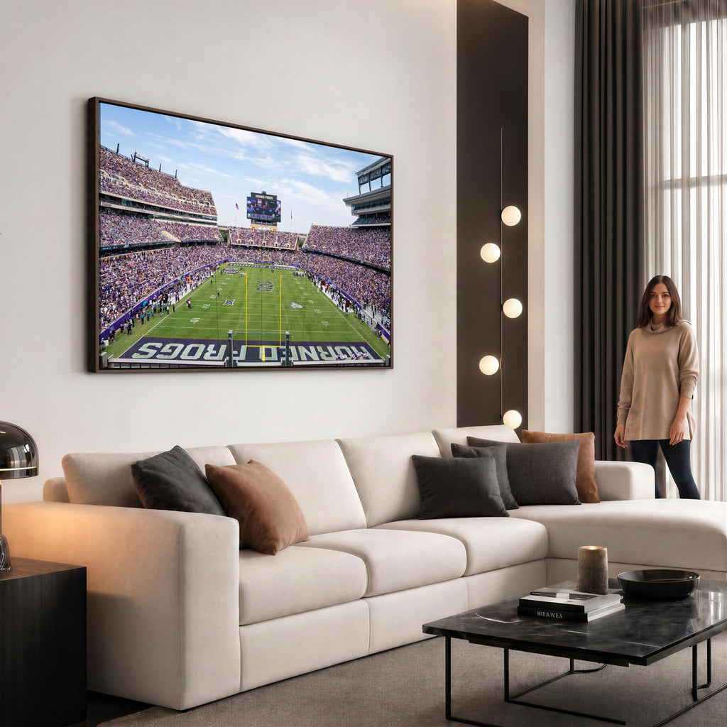 TCU Horned Frogs Football Team Print, Fort Worth Amon G. Carter Stadium, Framed and Ready to Hang