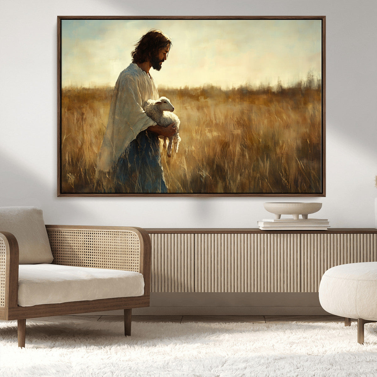 Jesus the Good Shepherd Wall Art Canvas Print, Inspirational Christian Religious Print for Prayer Room
