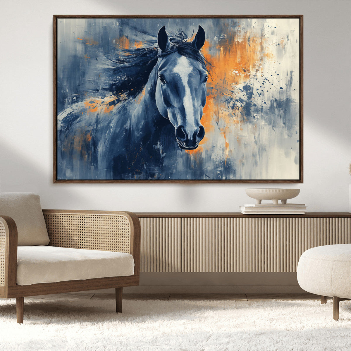 Abstract Blue Horse Wall Art Print Canvas | Western Horse Wall Art for Farmhouse Decor