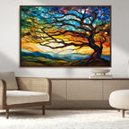 Vibrant Mosaic Tree of Life Wall Art, Stained Glass Style Canvas Print