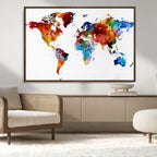 Colorful World Map Canvas Wall Art Print, Contemporary Global Map Artwork