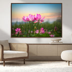 Pink Flower on the Mountain Canvas Print, Framed Pink Flower Canvas Wall Art