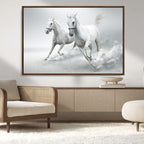 Large Wall Art Canvas Print, Beautiful Running White Horses