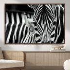 Zebra Wall Art | Zebra Close Up Canvas Print | Framed Black and White Wildlife