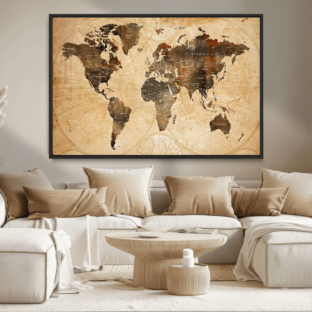 Push Pin World Map Canvas Print | Framed Travel Tracker Wall Art
