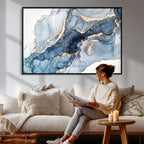 Blue Abstract Canvas Wall Art Print | Fluid Marble Effect Abstract Art