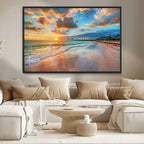 Sunset Beach Canvas Wall Art | Tropical Triptych Seascape Print