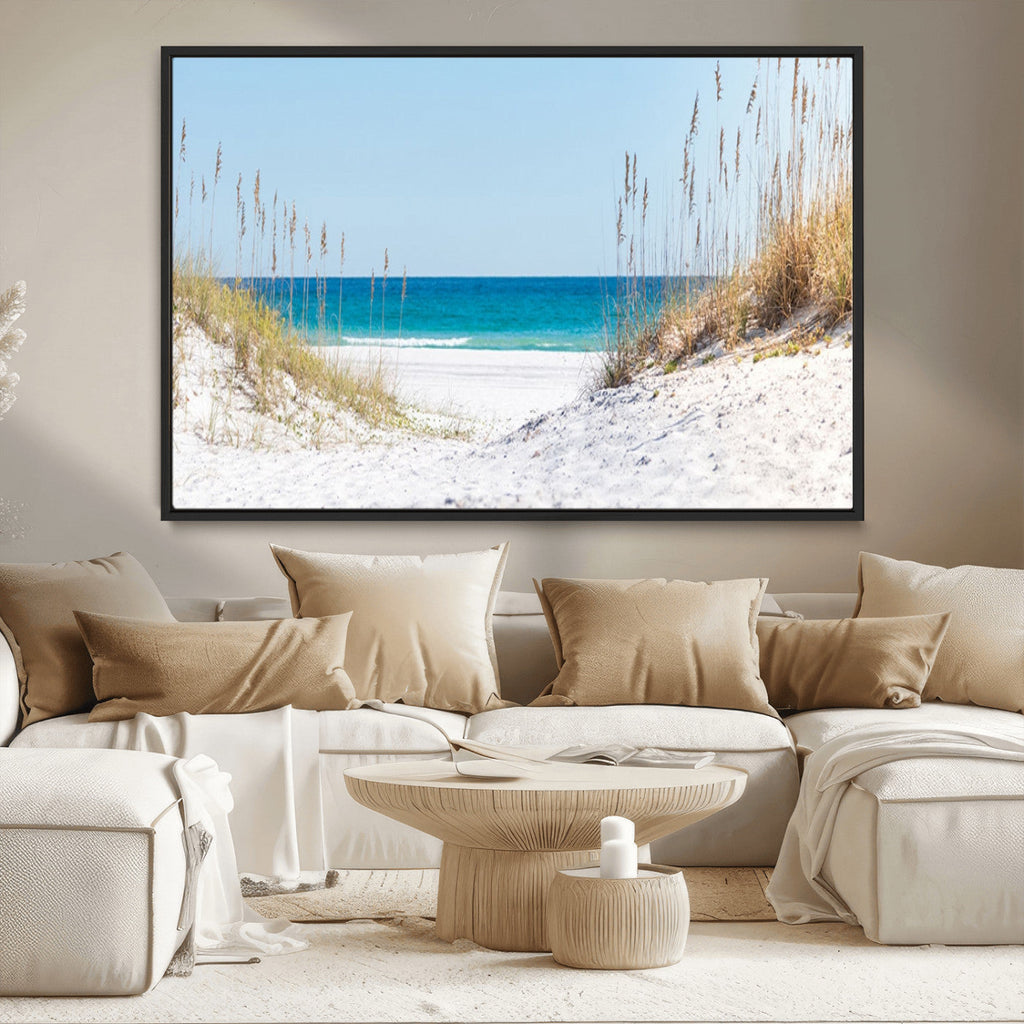 Serene Coastal Dune Path with Ocean View, 3-Panel Beach Canvas Wall Art