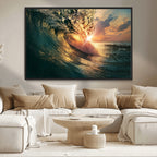 Ocean Wave Sunset Canvas Wall Art | Triptych Seascape Print