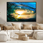 Ocean Wave at Sunset Canvas Art, Large Wall Print of Vibrant Surfing Wave