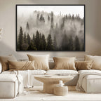 Foggy Mountain Wall Art | 3-Panel Foggy Forest and Mountain Landscape Canvas Print