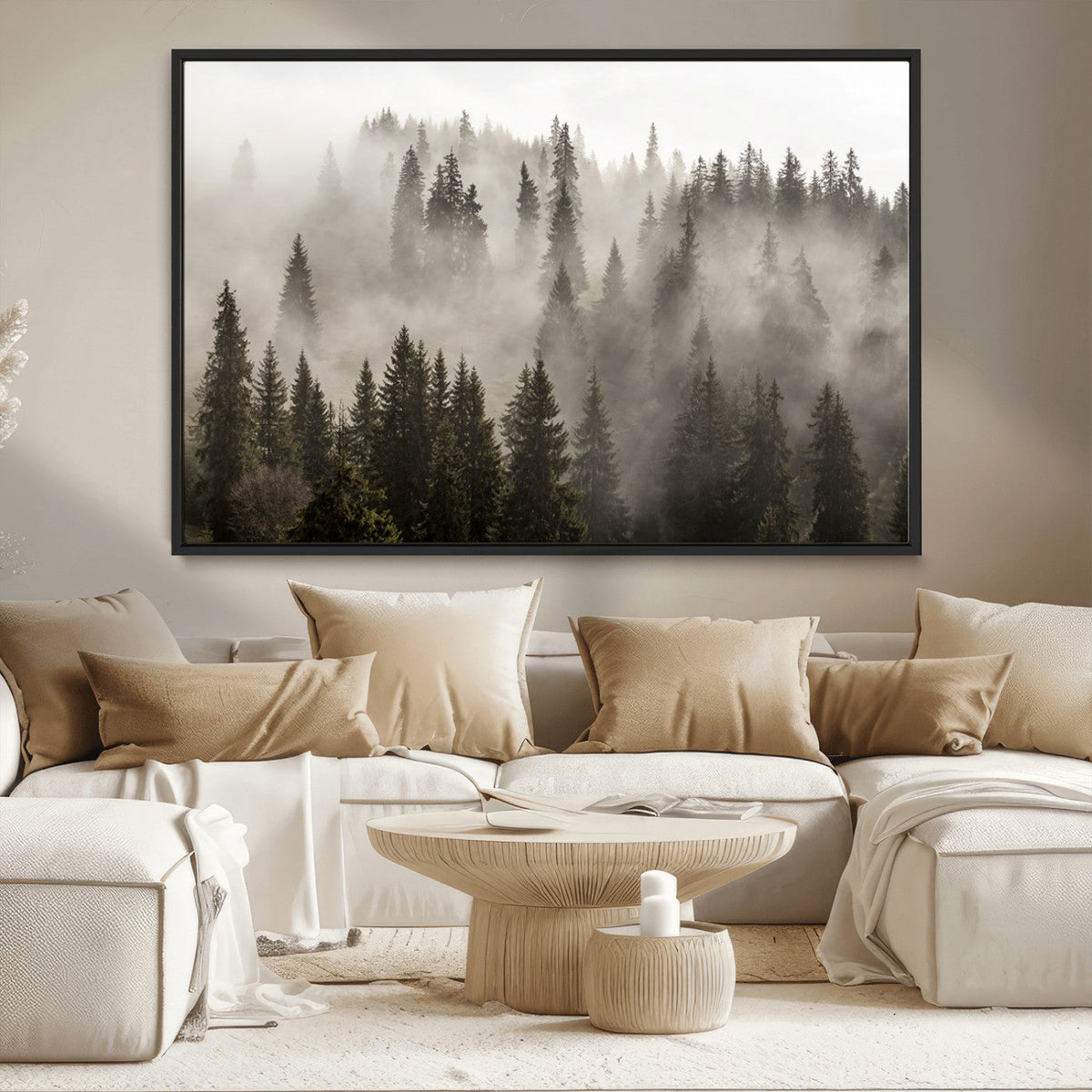 Foggy Mountain Wall Art | 3-Panel Foggy Forest and Mountain Landscape Canvas Print